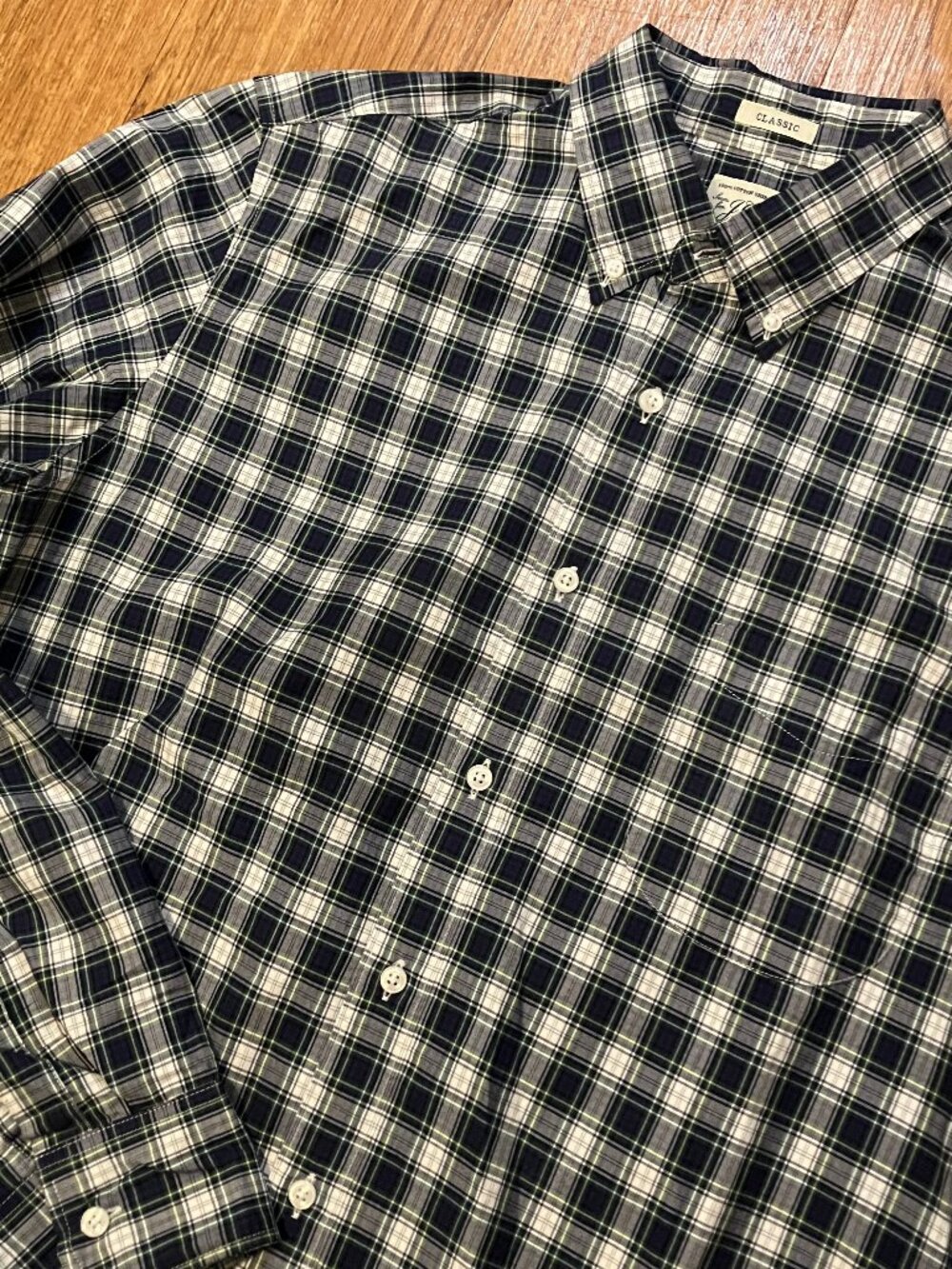 J.Crew Shirt Classic Fit Navy Green Tartan Plaid Cotton Button Down